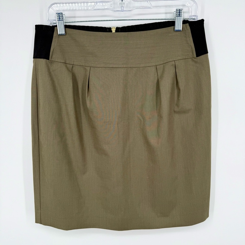 Y2K Express Olive and Black Pencil Mini Skirt Size 10 Pleated Zipper